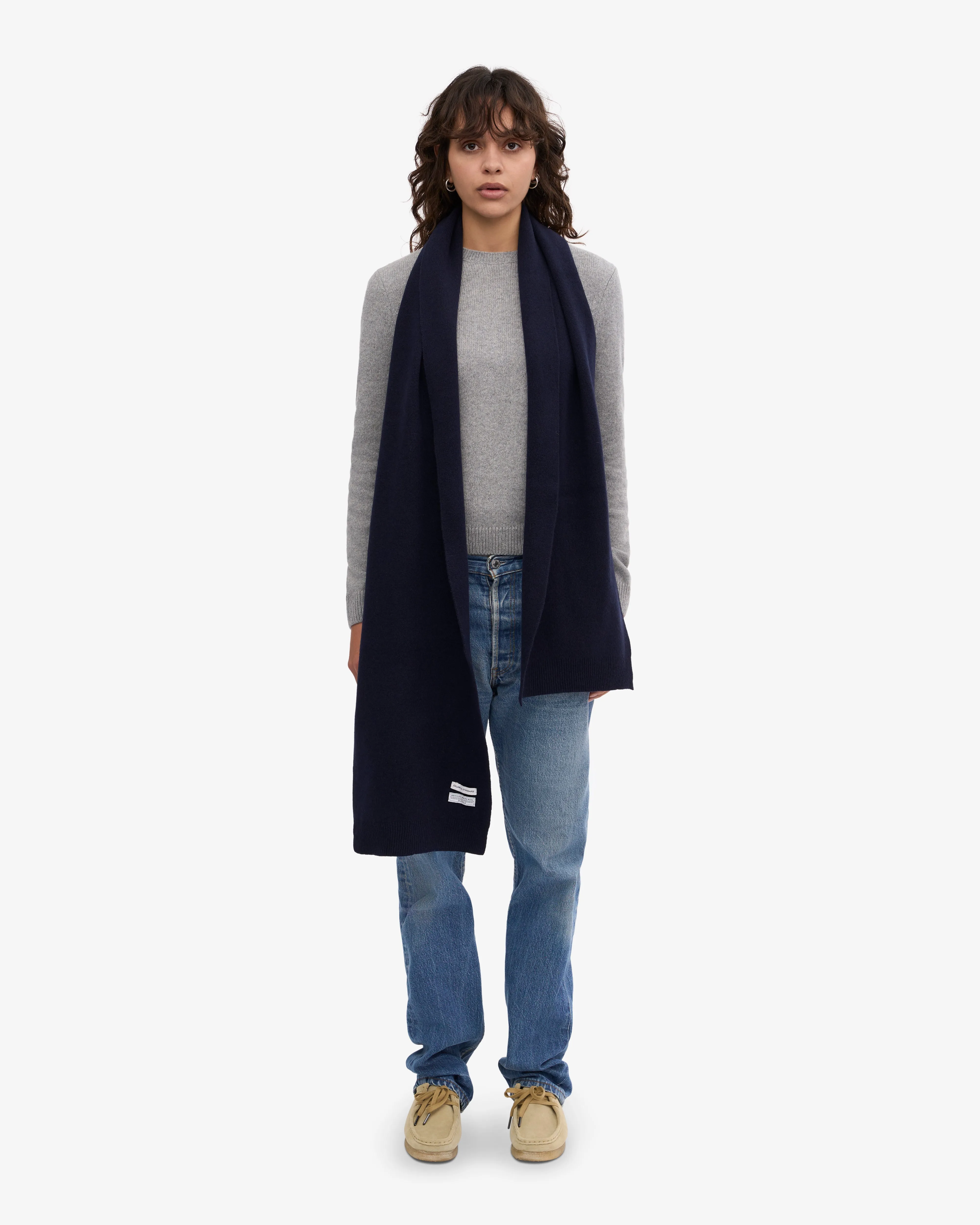 Merino Wool Scarf - Navy Blue