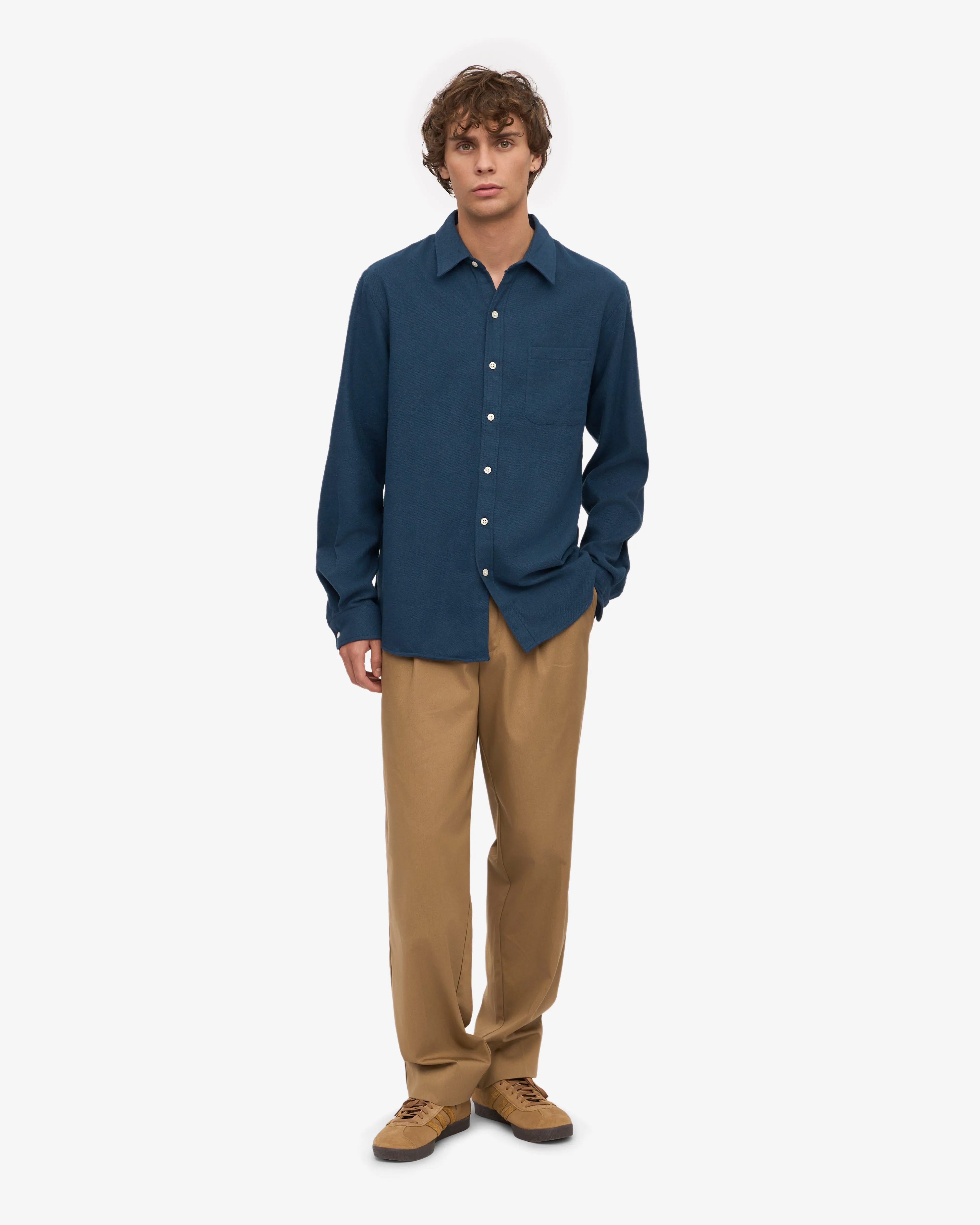 Organic Flannel Shirt - Petrol Blue