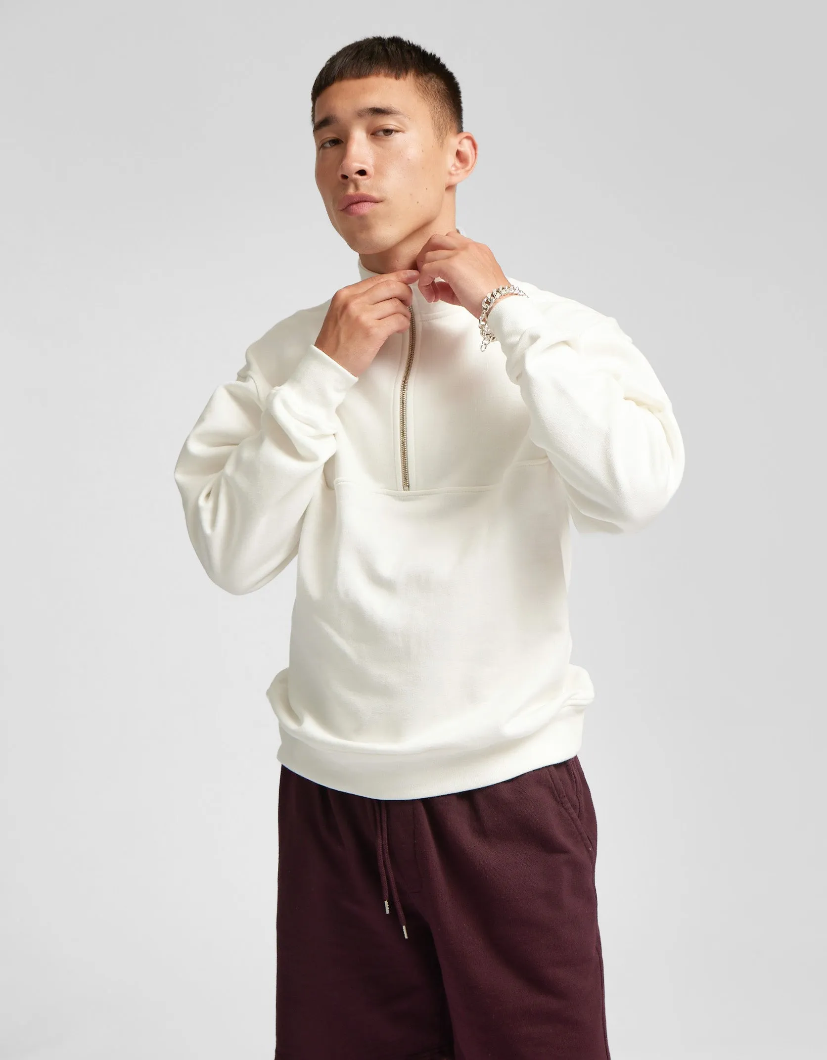 Organic Quarter Zip - Limestone Grey