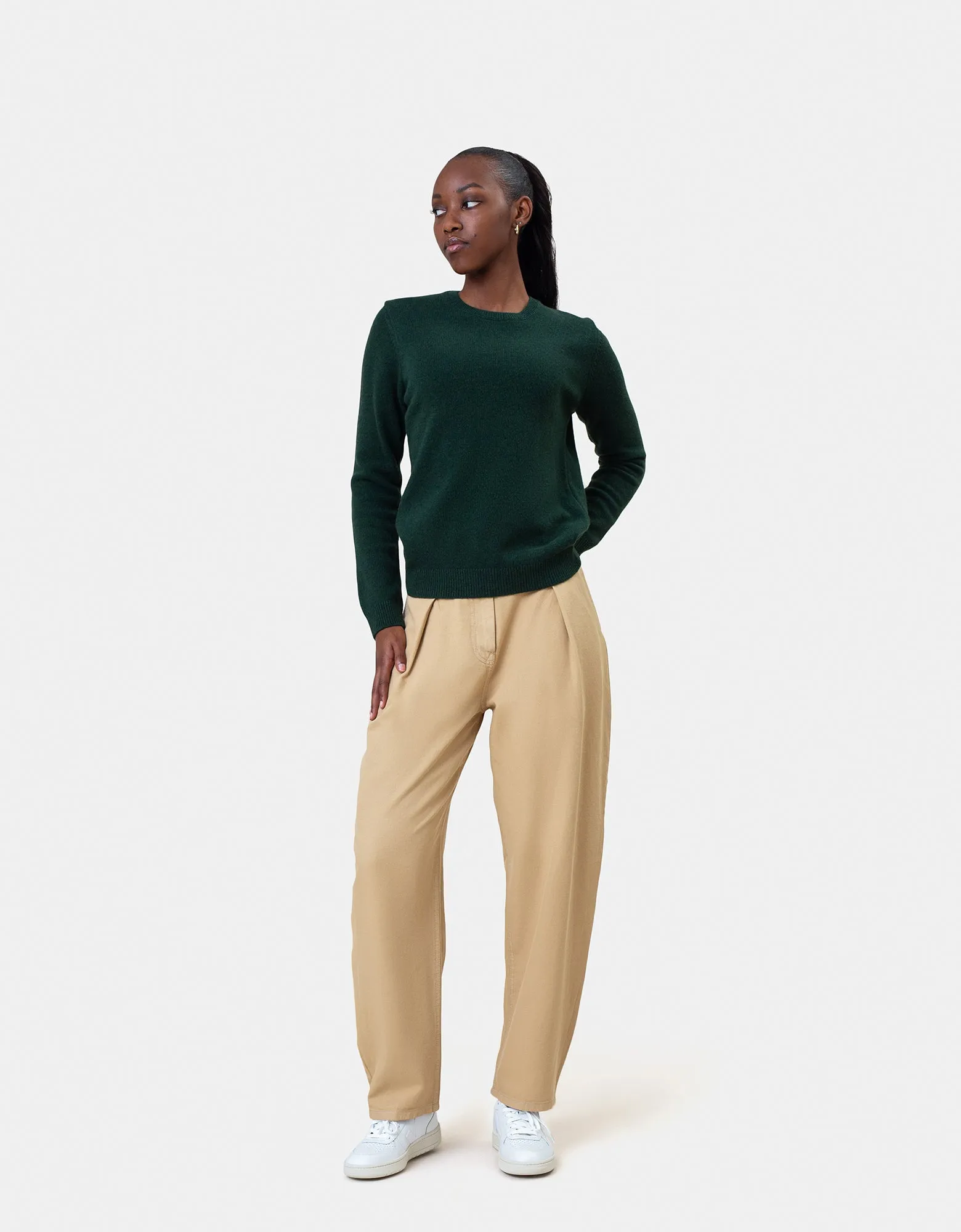 Women Classic Merino Wool Crew - Emerald Green