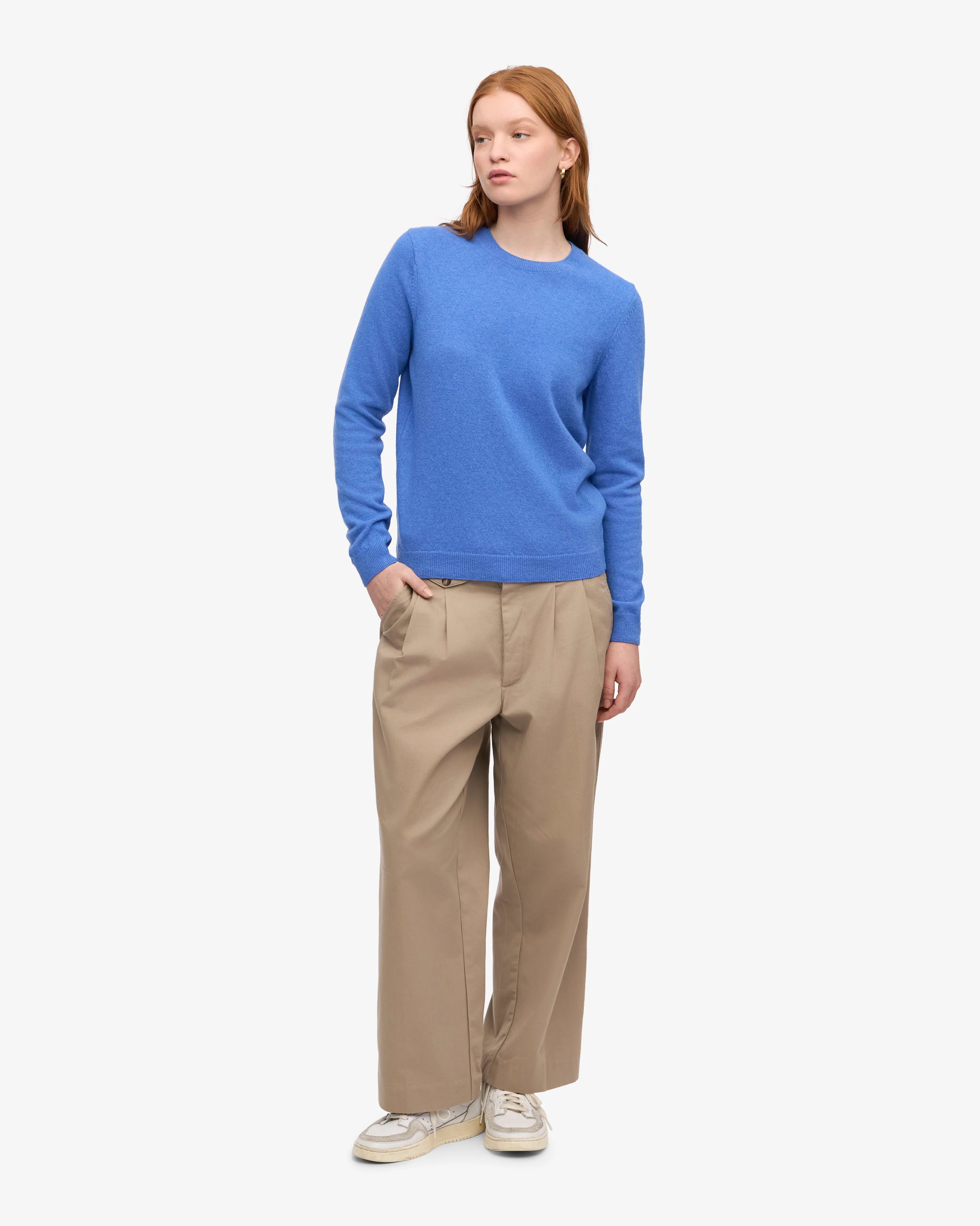 Women Light Merino Wool Crew - Pacific Blue