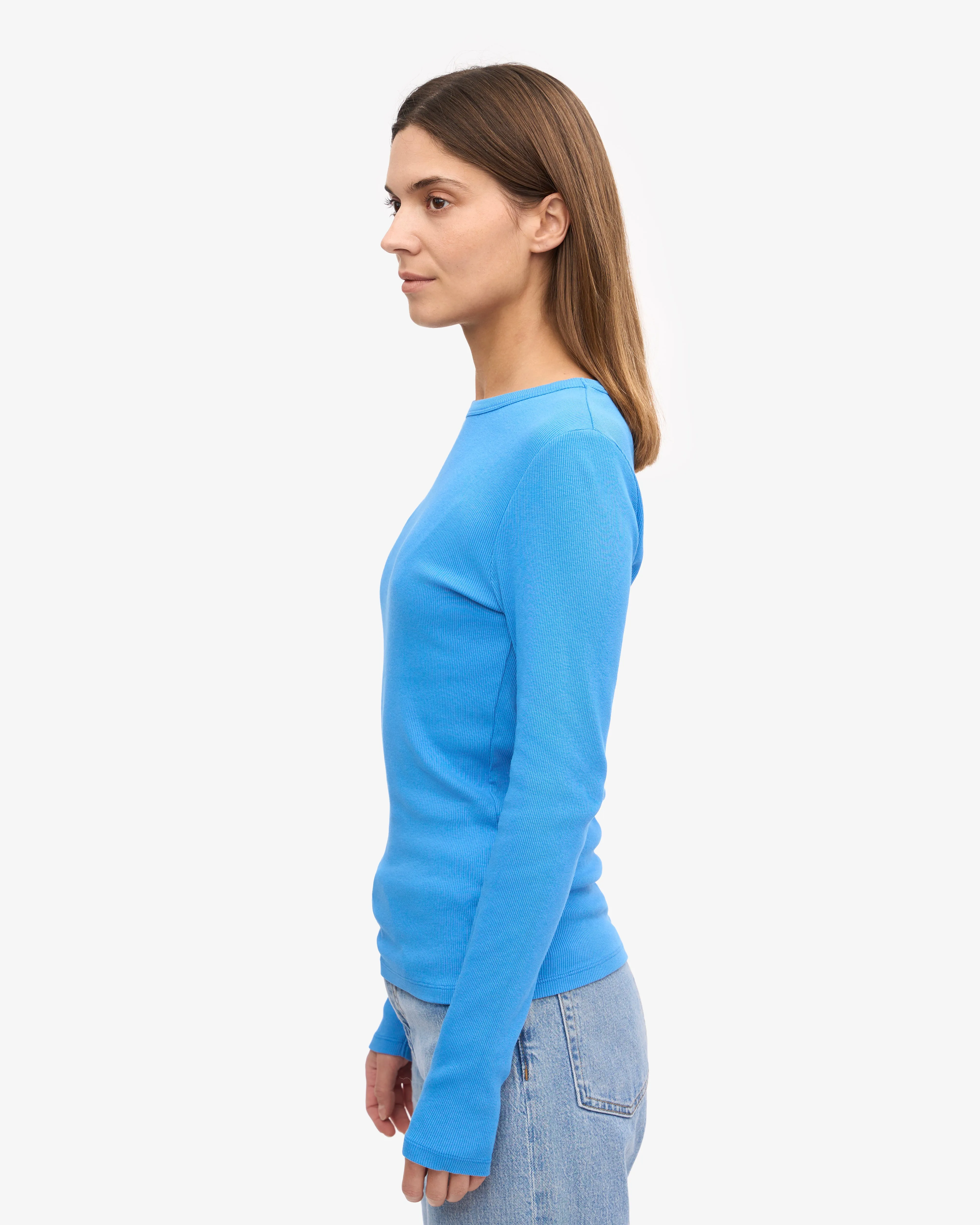 Women Organic Rib LS T-Shirt - Pacific Blue