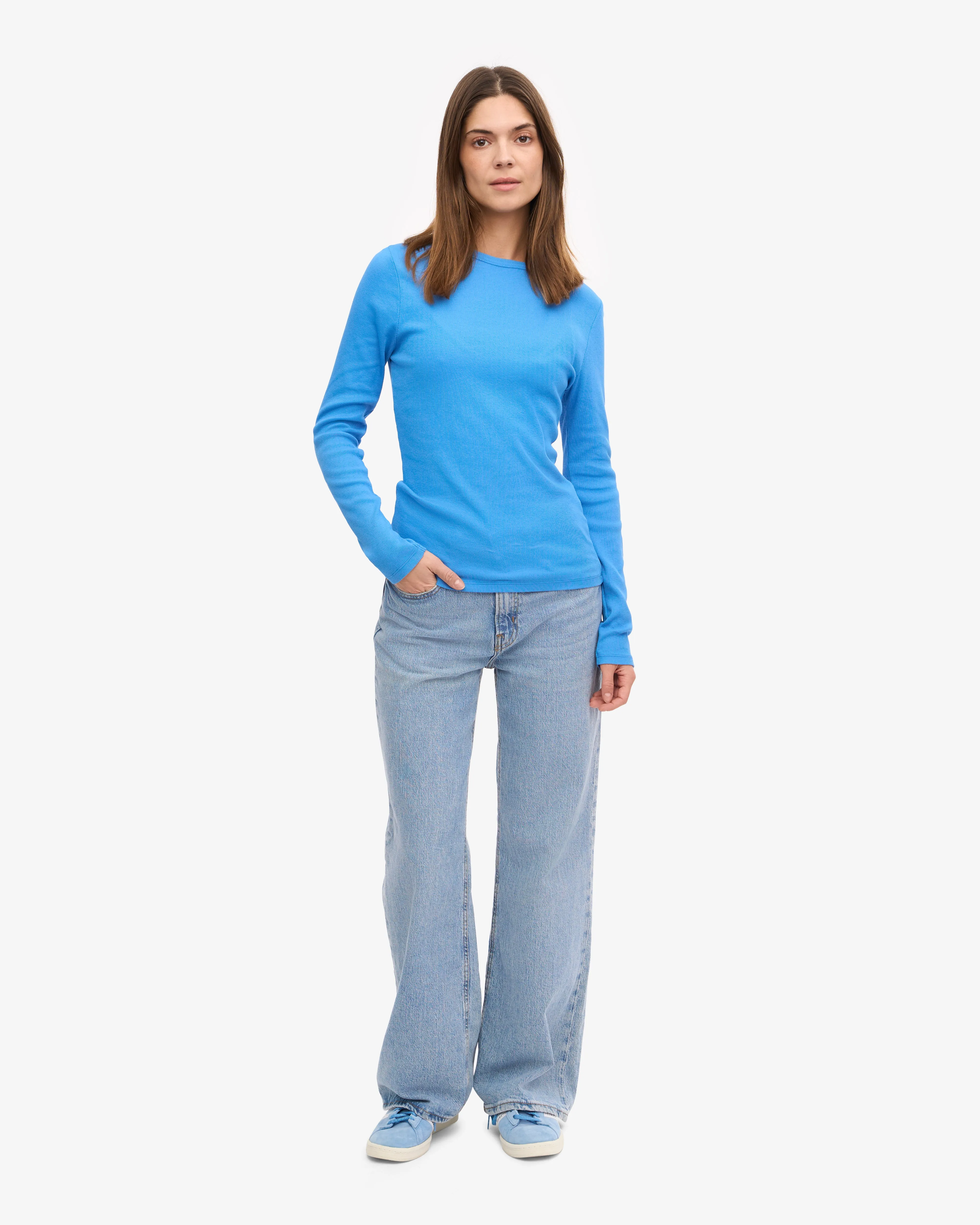 Women Organic Rib LS T-Shirt - Pacific Blue