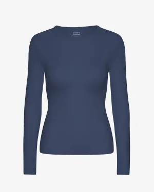 Women Organic Rib LS T-Shirt - Petrol Blue
